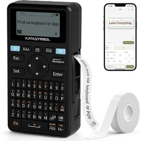 Supvan E11 Maker Bluetooth Label Maker مع 4 أشرطة ، ودعم لوحة المفاتيح والتطبيق مع 40 خطًا و 450 أيقونات ، وعلامة لا يمكن شحنها للمنزل ، والمطبخ ، والمكتب ، والمدرسة ، والأسود