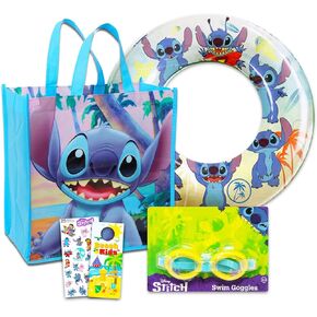 Stitch Pool Toys Set for Kids - Disney Gift Bundle with Inflatable Swim Ring, Goggles, Tote Bag, Stickers, and More | Lilo and Stitch Beach Toys for Boys, Girls