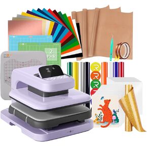 【Premium Bundle】 HTVRONT Auto Heat Press 2 + HTVRONT Auto Heat Press Accessories Kit + 2 Pack Cutting Mats 12x12 + 8 Pcs 3D Puff Vinyl + 10" x 8ft Gold Glitter HTV Heat Transfer Vinyl