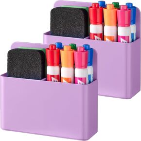 BEYGORM 2 Pack Plastics Magnetic Pen Holder for Refrigerator, Dry Erase Marker Holder for Whiteboard，Magnet School Locker Organizer Accessories, Pencil Cup, Pen Caddy, Classroom Organization(Pink)