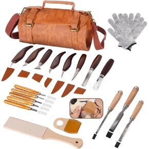 Premium Professional Wood Carving Kit - 28pcs wood carving Tools set whittling kit Ergonomic Walnut Handles, Razor-Sharp High-Carbon Steel Blades