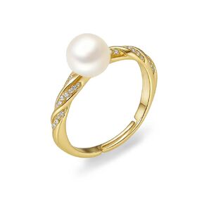 Freshwater Pearl Ring, 18K Gold Adjustable Rings for Women, Vintage Pearl Engagement Ring, Dainty Cocktail Jewelry for Women
