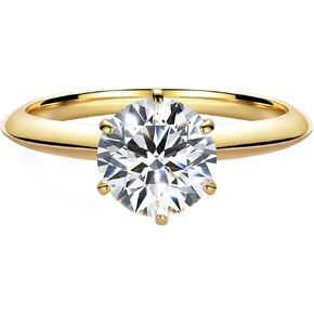 6-Prong Solitaire Moissanite Engagement Ring for Women, 2ct Round D Color VVS1 Clarity Lab-Created Stone, 14K Gold Vermeil over Sterling Silver S925