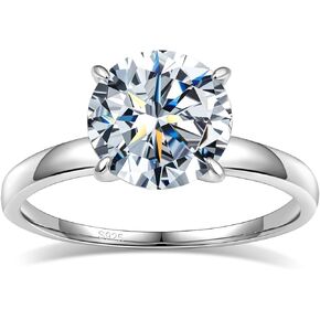 Moissanite Rings for Women, D Color VVS1 Clarity Round Engagement Ring 925 Sterling Sliver with 18K White Gold Plated, Moissanite Solitaire Promise Wedding Ring 1/1.5/2/3 CT