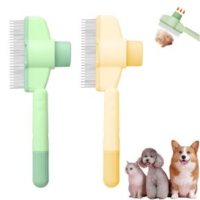 2PCS PET HAIR REMOVAL COMB COMP COMP ، 2025 New Stainlesssteel Cat Brush with reguer butto telf-telfing ، brush hairs reveval brush for long and long chair (أصفر+أخضر)