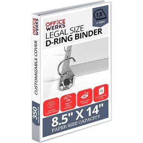 Performore - Office Werks Heavy Duty Legal Size View Binder - 14" x 8.5", White, 1.5 Inch D-Ring, Back Mount Binder