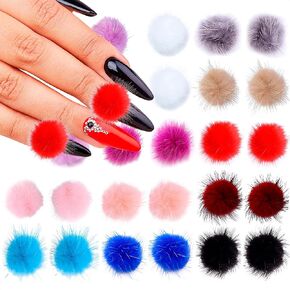 24 Pieces 3D Nail Art Fluffy Pom Balls Kawaii Nail Charms Detachable Magnetic Nail Pom Pom Nail Accessories Nail Design Nail Supply Nail Art Kit Stuff