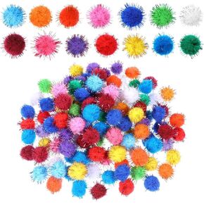 Jeffdad 100 pcs Glitter Pom Pom Balls 1 inch ، Farkle Glitter Glitter Pom Poms balls for Arts Craft Pompoms ناعمة ورقيقة للحرف اليدوية DIY.