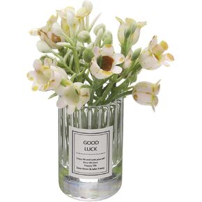 Mini Flowers Dollhouse in Vase, 2.76" Total Length, Silk Plastic Miniature Dollhouse Accessories with Tiny Lily Yellow - (Applications: for Fairy Micro House Ornament) 1-Pieces