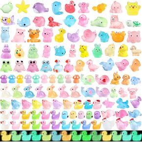 131pcs Luminous Mini Resin Animals, Glow in The Dark Tiny Small Little Animal Ducks Figures to Hide Miniature Figurines for Dollhouse Garden Micro Landscape Aquarium Decorations DIY Crafts
