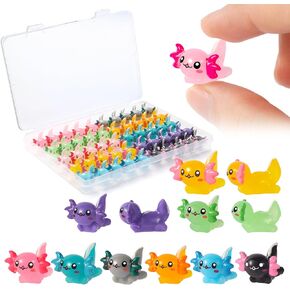 50 PCS Mini Resin Axolotl 10 Colors Tiny Axolotl Figurines Miniature Axolotl Ornament Charms for Landscape Aquarium Micro Dollhouse Garden Potted Plants Birthday Party Decoration
