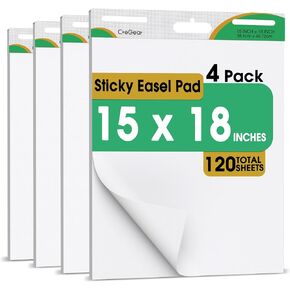 CREGEAR Chart Paper for Teachers, Easel Pad Flip Chart Paper 15 x 18 Inches, Easel Paper Pad for White Board with 10 Colorful Markers 6 Sticky Note Pads, 30 Sheets/Pad, 2 Pads