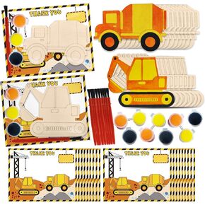 Construction Party Favors 24 Pcs Construction Birthday Party Supplies Construction Cards with Wooden Painting Crafts Bulk Construction Party Decorations
