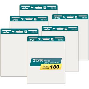 Vivin Super Sticky Easel Pad ، 25 × 30 بوصة ورقة مخطط للمعلمين ، ورق easel العصي الكبير ، مخطط مرساة للمعلمين ، 30 ورقة/وسادة ، 6 وسادات/عبوة