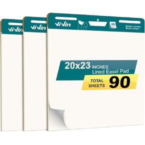 Vivin Sticky Easel Pad ، 20 × 23 بوصة ورقة مخطط للمعلمين والطلاب ، ورق easel Self ، 30 ورقة/وسادة ، 3 وسادات/عبوة