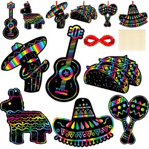 Fancy Land Mexican Fiesta Scratch Cards Cinco De Mayo DIY Colorful Art Craft Kits for Kids Party Decoration Favors 24Pcs