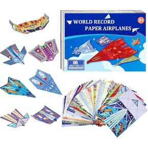 Paper Airplane Kits with 16 Classic Designs, 32 Sheets of Colorful Origami Paper, World Record Paper Planes, Airplane Gifts for Boys and Girls Ages 6-12+ (Video Tutorial for Easy Folding & Fun)