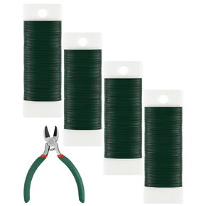 PLULON 4 Pack 122 Yards 22 Gauge Green Floral Wire with Wire Cutter, Ideal for Wreaths, Flower Arrangements, Gift Wrapping & DIY Crafts