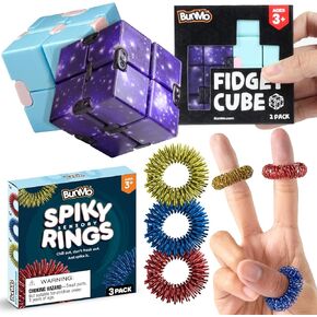 BunMo Sensory Bundle | Infinity Cube & Spiky Sensory Fidget Rings | Perfect Sensory Fidget Toy for Adults and Teens 14+ | Fidgets for Adults | Travel Toys | Gifts for Teenage Boys