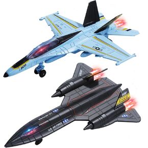 Double Metal Fighter Army Toy Airplane Model with Sound & Light, Pull Back Alloy Plane Military Toy Diecast Jet Toy, Birthday Gift for Toddler Boys and Girls