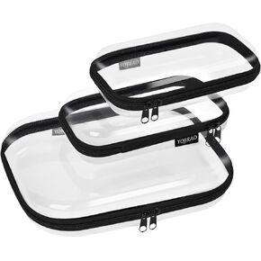 Bliss Bins - Hard Sided Clear Zipper Case for Storage- Professional-Grade Plastic Clear Zipper Pencil Case,Toy Storage Bins, Toiletry Pouch, Travel Organizer, Cosmetic Bag（Black,3 Pack, LMS）