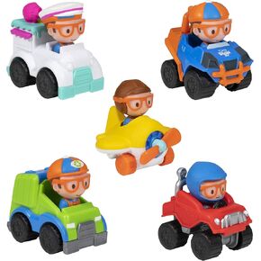 Blippi Mini Mobiles, 5 Pack Mini Vehicles - Features Character Toy Figure In Each Vehicle: Mobile/Car, Monster Truck, Recycle Truck, Ice Cream Truck, and Airplane - Educational Toys for Young Children