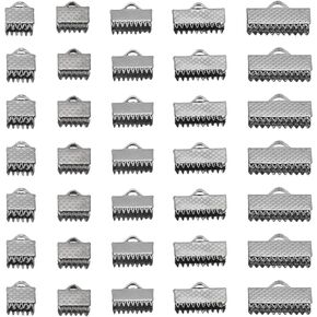 PATIKIL 6mm/8mm/10mm/13mm/16mm Ribbon Ends Crimp Clamp 150pcs Pinch Crimp End Bracelet Bookmark Cord Ends Fasteners Clasp for Leather DIY Craft Jewelry Making Black