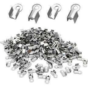 1000 PCS 304 Stainless Steel Fold Over Crimp Cord Ends, End Caps for Jewelry Making, Earrings, and Bells Jewelry Connector