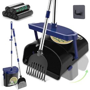 UPSKY Dog Pooper Scooper Swivel Bin & Rake Kit with 100 Waste Bags,33.4" Stainless Steel Long Handle Heavy Duty Pet Poop Shovel for Large Medium Small Dogs, Odor-Proof Lid for Yard/Lawn/Outdoor Use