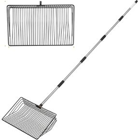 10-inch Large Metal Chicken Poop Scooper, 32 - 75" Long Adjustable Chicken Coop Litter Scoop with Stainless Steel Handle, 4-in-1 Multifunctional Heavy-Duty Litter Sifting Shovel for Chicken Coop