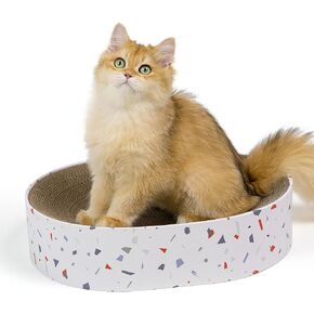 Cat Scratcher Cardboard,2 in 1 Oval Cat Scratch Pad Bowl for Indoor Kitty Grinding Claw,Round Kittens Scratching Board Corrugated Lounge Pet Beds&Furniture Protector for Couch&Carpets&Sofas