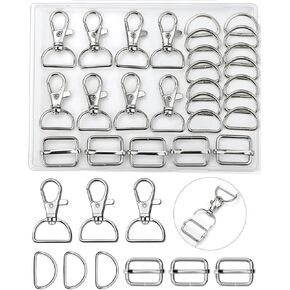 FIVEIZERO 90Pcs Swivel Snap Hooks Kit, D Rings for Purse and Slide Buckles, Swivel Hook, Purse Hardware for Bag Making, Swivel Clasp, Lanyard Clips, Keychain Clasps for Keychain Crafts (25mm)