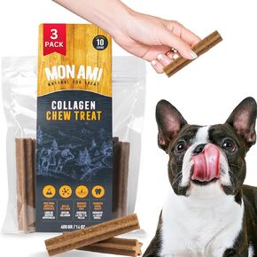 Mon Ami Braided Beef Collagen Dog Treats with Vegetables (12 inch) – Collagen Sticks for Dogs Made from Grass Fed Beef with Glucosamine & Chondroitin – Natural Dog Treats