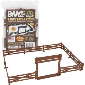 BMC Classic Marx Farm Ranch Fence & Gate - Brown 10pc Plastic Playset Accessory