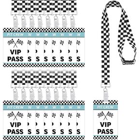 30 Sets Racing VIP Pass Cards with Checkered Racing Lanyards Bulk PVC VIP Pass Cards with Lanyards for Event Gamer Race Car Theme Birthday Party Fast One Party Supplies