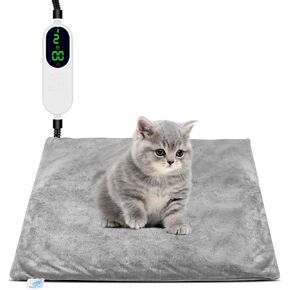 Heated Cat Bed for Indoor Cats, Electric Pet Heating Pad for Dogs Cats with Timer, 9 Level Temperature Cat Heating Pad Waterproof Heated Mat for Puppy Dog Cat (18" X 18")