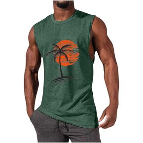 Men Summer Beach Tank Tops Tops Hawaiian Palm Tree Dirmsless Sirts Tirt Graphic Muscle Gym Vacation Tope Top