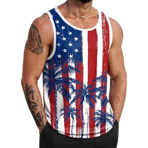 Mens Hawaiian Beach Tank Tops Summer Vacation Muscle Top Graphic Sleeveless Shirts (S-3XL)