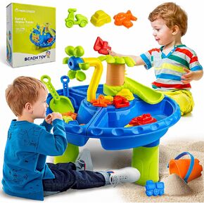 BELLOCHIDDO Kids Water Table for Toddlers 1-3 - 3 in 1 Kids Sand and Water Play Tables, 22PCS Sensory Activity Watertable Outside Backyard Summer Beach Toy for Age 1 2 3 4 5 Year Old Boys Girls