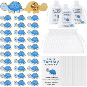 Juexica 50 Sets Employee Appreciation Gifts Bulk Positive Turtle Pins You're Awesome Inspirational Notecard Thank You Gift for Coworker Staff Volunteer Teacher Students Pocket Favor