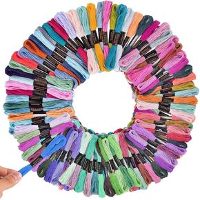 Obtanim 100 skeins قوس قزح اللون التطريز الخيط كروس خيوط سوار سلسلة خيوط خيوط الخيط مع إبر لصنع السوار ، والخياطة اليدوية الحرف اليدوية