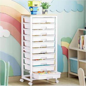Rolling Cart with Drawers,8 Drawer Rolling Cart,Rolling Drawer Cart,Rolling Storage Drawer Cart,White Rolling Cart,Utility Cart with Drawers and Wooden Tabletop