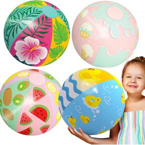 Sean's Choice 4 Pack 20 "كرات شاطئية ، ألعاب حمام سباحة كبيرة قابلة للنفخ مع تصميمات مطبوعة ممتعة ، يزخرف ديكورات الحفلات الشاطئ