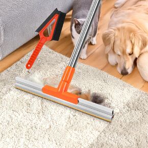 ‌upgrade-carpet Rake لإزالة شعر الحيوانات الأليفة 62 '' 'القابل للتعديل طويل المقبض الكلب/قطة شعر السجاد ، مكشطة السجاد لأثاث الأريكة سجادة (برتقالي)