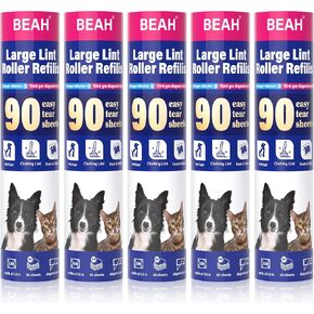 9.45 Inch Extra Sticky Lint Roller Refills 5 Pack (450 Sheets) –Compatible with 9.45 Inch Lint Rollers Pet Hair and Lint Cleaning on Furniture, Carpets, and Clothes