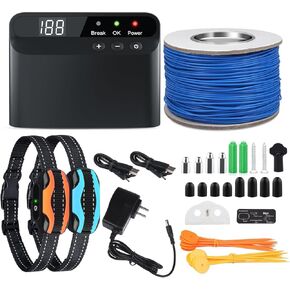 PcEoTllar Electric Fence for Dogs, Rechargeable Dog Electric Fence, Underground Dog Fence System, 2 Waterproof Collar Receiver, with 656Ft Underground/Aboveground Boundary Wire