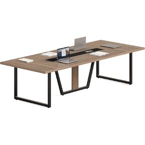 LITTLE TREE 8FT Conference Table for 10 People, Large Meeting Table, Modern Wooden Conference Room Table with Cable Management, Business Training Table with Strong Metal Legs for Office, Black