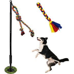 Outdoor Interactive Dog Toys,Tether Tug Outdoor Dog Toy Exercise Equipment in Yard Park with 2 Rope Toy for Large Medium Small Dogs Pull Chase and Tug of War
