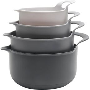 COOK WITH COLOR Nesting Plastic Mixing Bowl Set with Pour Spouts and Handles, Sage, 6 Piece Non-Slip