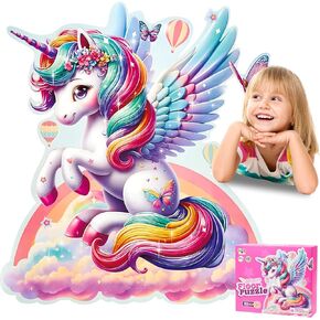 ELX Rainbow Unicorn Floor Puzzle for Girls Kids 4-6, 32 Piece Large Jigsaw Puzzles for Toddler, Fantasy Kids Puzzle Mat for Ages 3-5 Preschool Learning Educational Puzzles Toys Great Gifts